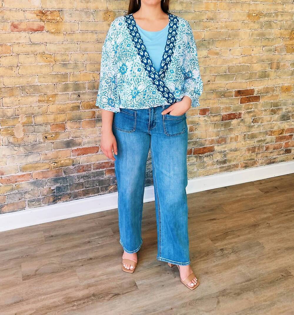 NEW CHARLIE B ruth crossover blouse in blue